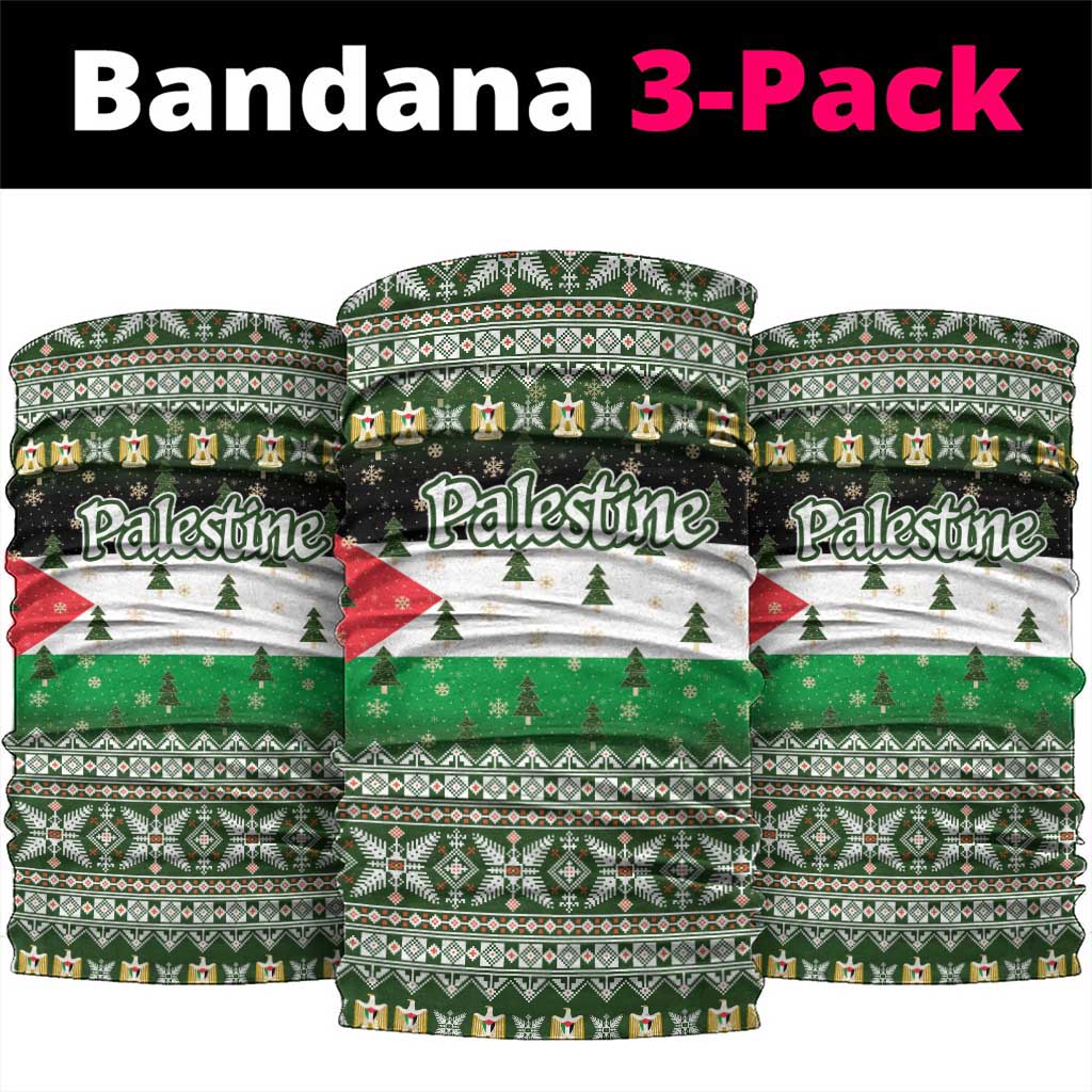 Palestine Christmas Neck Gaiter with Green-White Theme, Tree Ornaments, and Nativity Scene Motif - Wonder Print Shop