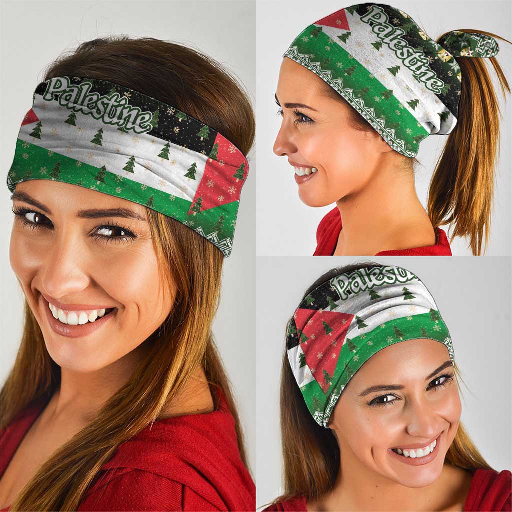 Palestine Christmas Neck Gaiter with Green-White Theme, Tree Ornaments, and Nativity Scene Motif - Wonder Print Shop