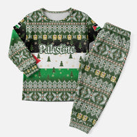 Palestine Christmas Pajama Set with Green-White Theme, Tree Ornaments, and Nativity Scene Motif - Wonder Print Shop