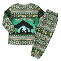 Palestine Christmas Pajama Set with Green-White Theme, Tree Ornaments, and Nativity Scene Motif - Wonder Print Shop