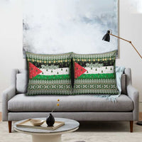 Palestine Christmas Pillow Cover with Green-White Theme, Tree Ornaments, and Nativity Scene Motif - Wonder Print Shop