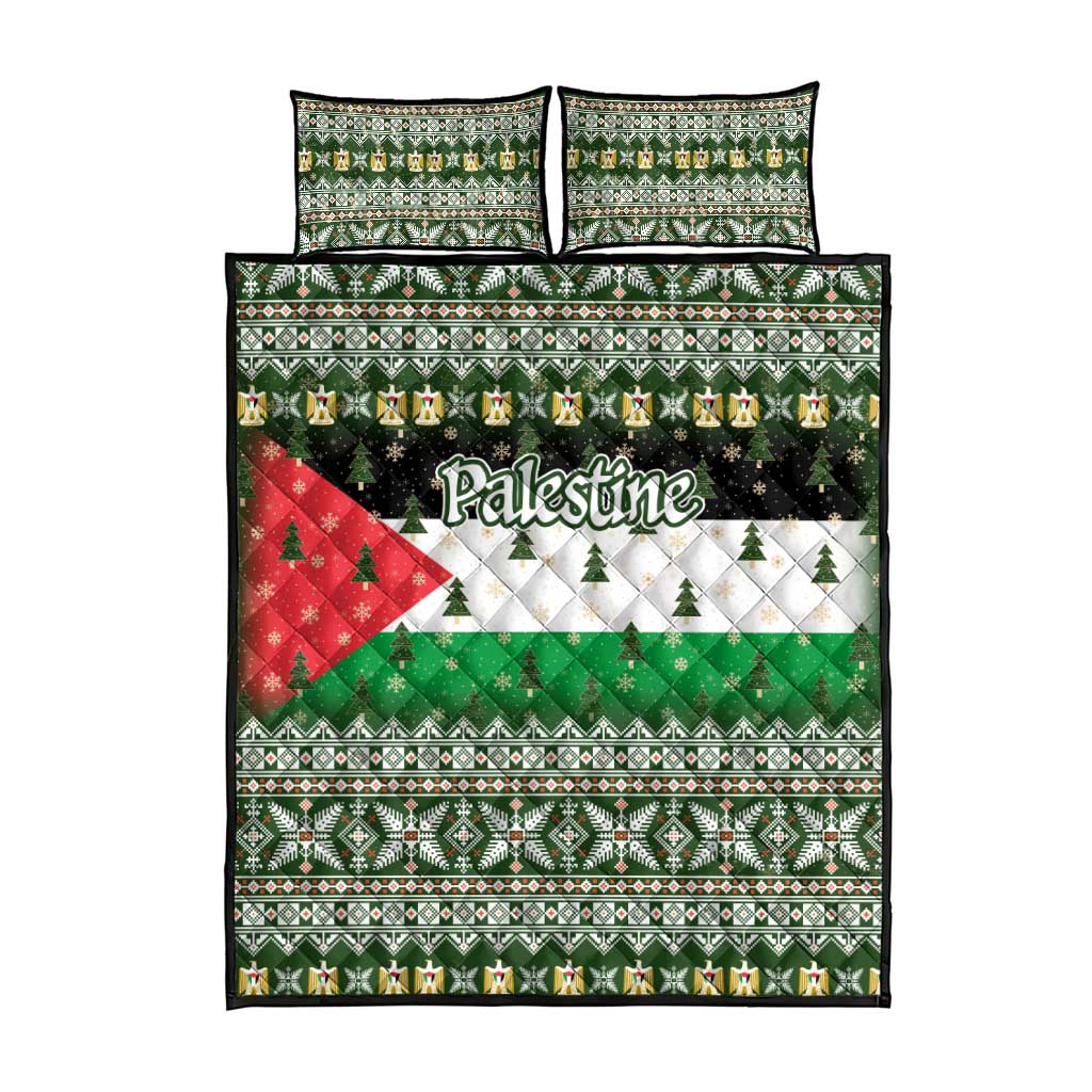Palestine Christmas Quilt Bed Set with Green-White Theme, Tree Ornaments, and Nativity Scene Motif - Wonder Print Shop
