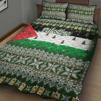 Palestine Christmas Quilt Bed Set with Green-White Theme, Tree Ornaments, and Nativity Scene Motif - Wonder Print Shop