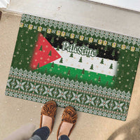 Palestine Christmas Rubber Doormat with Green-White Theme, Tree Ornaments, and Nativity Scene Motif - Wonder Print Shop