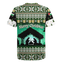 Palestine Christmas Rugby Jersey with Green-White Theme, Tree Ornaments, and Nativity Scene Motif - Wonder Print Shop