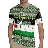 Palestine Christmas Rugby Jersey with Green-White Theme, Tree Ornaments, and Nativity Scene Motif - Wonder Print Shop