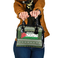 Palestine Christmas Shoulder Handbag with Green-White Theme, Tree Ornaments, and Nativity Scene Motif - Wonder Print Shop