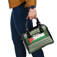 Palestine Christmas Shoulder Handbag with Green-White Theme, Tree Ornaments, and Nativity Scene Motif - Wonder Print Shop