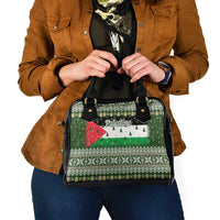 Palestine Christmas Shoulder Handbag with Green-White Theme, Tree Ornaments, and Nativity Scene Motif - Wonder Print Shop