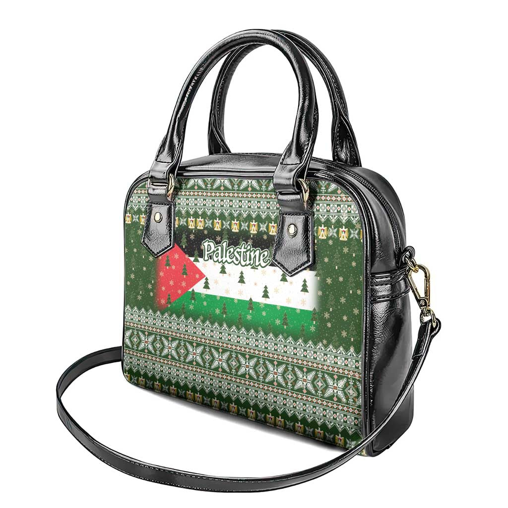 Palestine Christmas Shoulder Handbag with Green-White Theme, Tree Ornaments, and Nativity Scene Motif - Wonder Print Shop