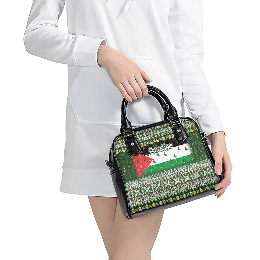 Palestine Christmas Shoulder Handbag with Green-White Theme, Tree Ornaments, and Nativity Scene Motif - Wonder Print Shop