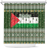Palestine Christmas Shower Curtain with Green-White Theme, Tree Ornaments, and Nativity Scene Motif - Wonder Print Shop