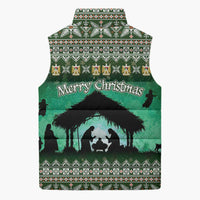 Palestine Christmas Sleeveless Puffer Jacket with Green-White Theme, Tree Ornaments, and Nativity Scene Motif - Wonder Print Shop