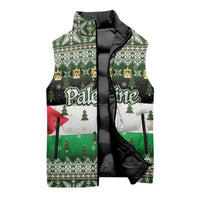 Palestine Christmas Sleeveless Puffer Jacket with Green-White Theme, Tree Ornaments, and Nativity Scene Motif - Wonder Print Shop