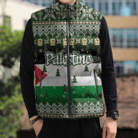 Palestine Christmas Sleeveless Puffer Jacket with Green-White Theme, Tree Ornaments, and Nativity Scene Motif - Wonder Print Shop