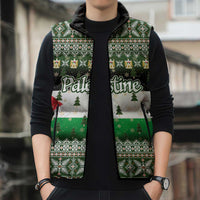 Palestine Christmas Sleeveless Puffer Jacket with Green-White Theme, Tree Ornaments, and Nativity Scene Motif - Wonder Print Shop