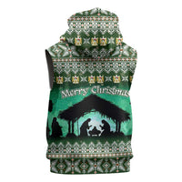 Palestine Christmas Sleeveless Zip Hoodie with Green-White Theme, Tree Ornaments, and Nativity Scene Motif - Wonder Print Shop