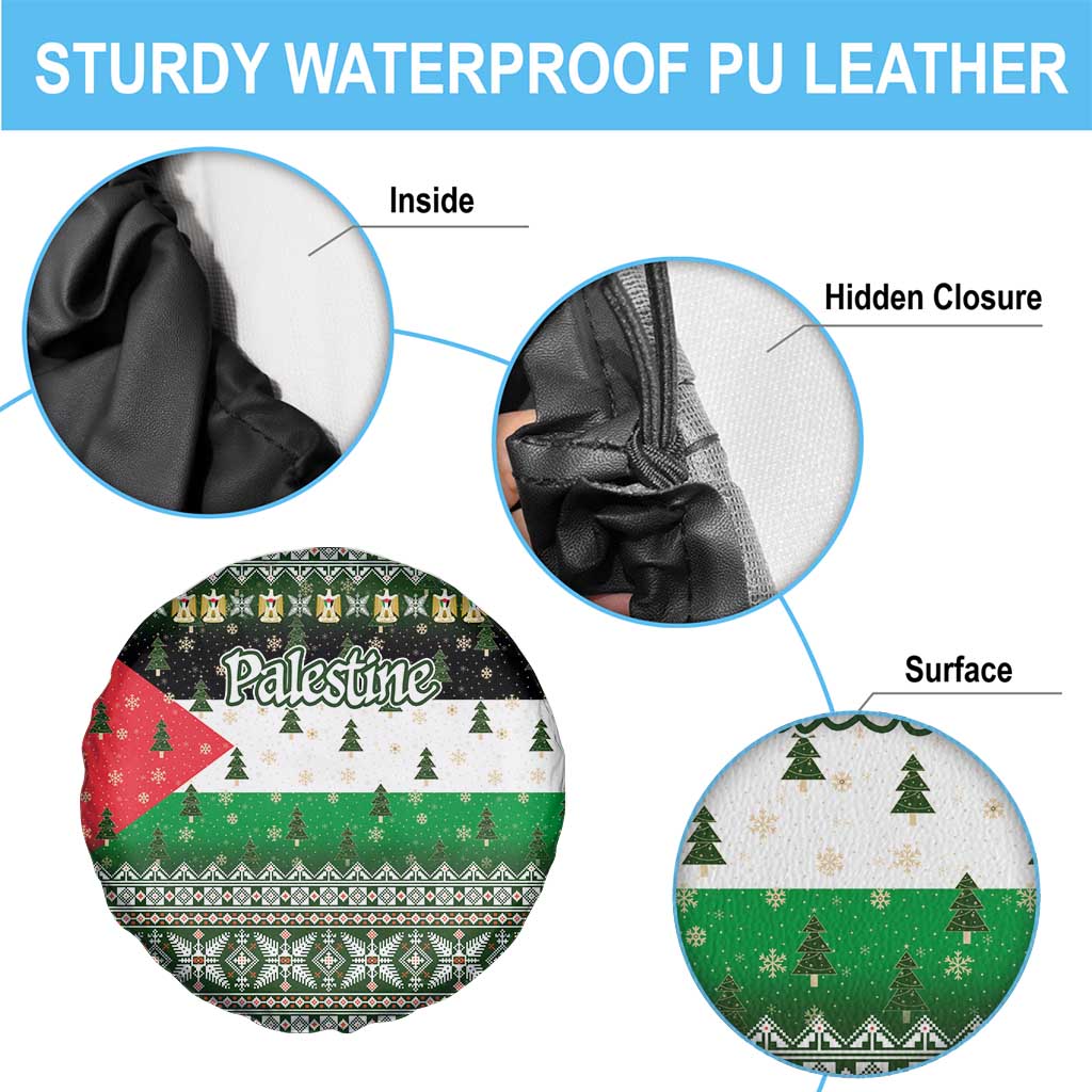 Palestine Christmas Spare Tire Cover with Green-White Theme, Tree Ornaments, and Nativity Scene Motif - Wonder Print Shop