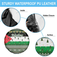Palestine Christmas Spare Tire Cover with Green-White Theme, Tree Ornaments, and Nativity Scene Motif - Wonder Print Shop