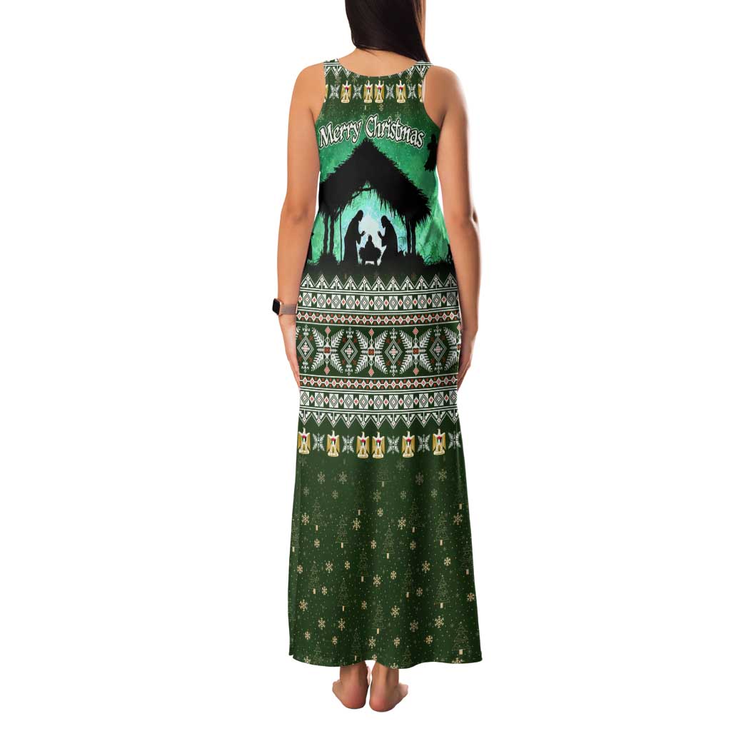 Palestine Christmas Tank Maxi Dress with Green-White Theme, Tree Ornaments, and Nativity Scene Motif - Wonder Print Shop