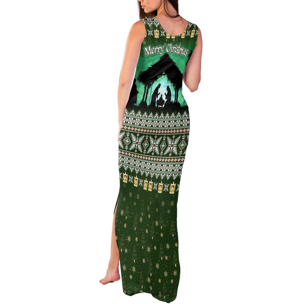 Palestine Christmas Tank Maxi Dress with Green-White Theme, Tree Ornaments, and Nativity Scene Motif - Wonder Print Shop