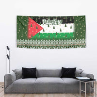 Palestine Christmas Tapestry with Green-White Theme, Tree Ornaments, and Nativity Scene Motif - Wonder Print Shop
