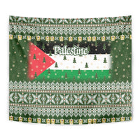 Palestine Christmas Tapestry with Green-White Theme, Tree Ornaments, and Nativity Scene Motif - Wonder Print Shop