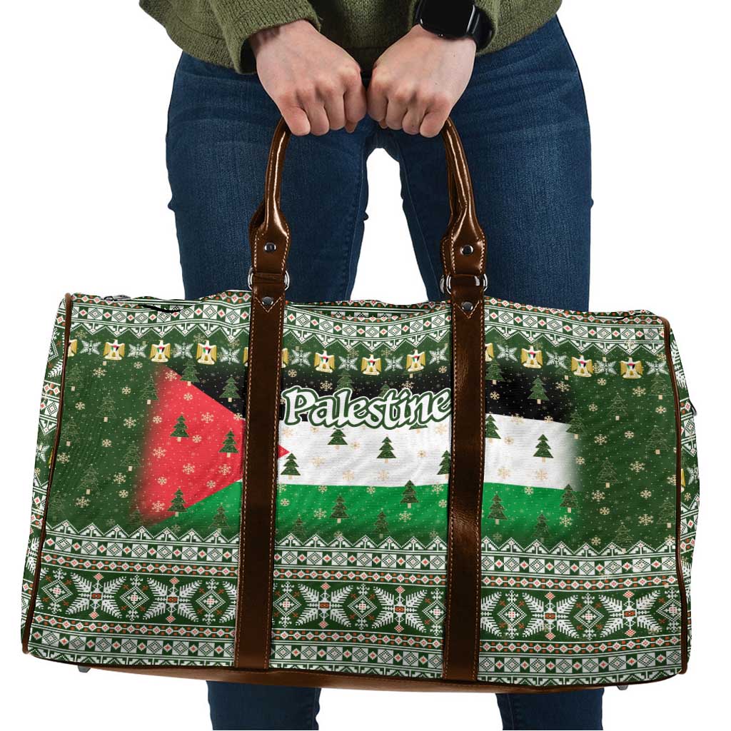 Palestine Christmas Travel Bag with Green-White Theme, Tree Ornaments, and Nativity Scene Motif - Wonder Print Shop