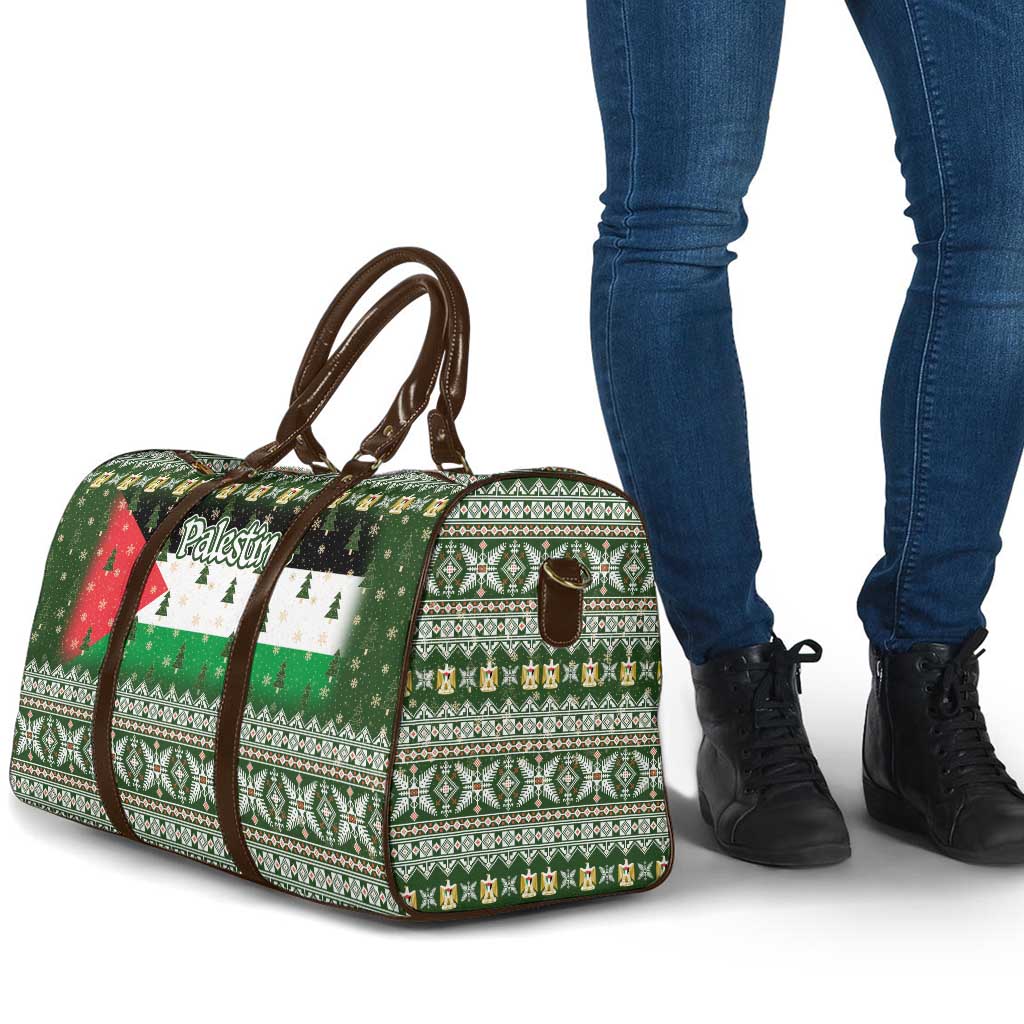Palestine Christmas Travel Bag with Green-White Theme, Tree Ornaments, and Nativity Scene Motif - Wonder Print Shop