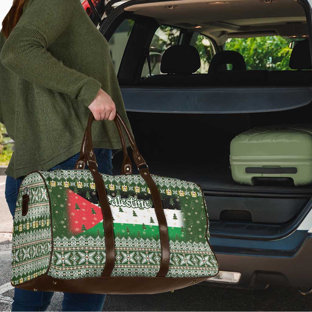 Palestine Christmas Travel Bag with Green-White Theme, Tree Ornaments, and Nativity Scene Motif - Wonder Print Shop