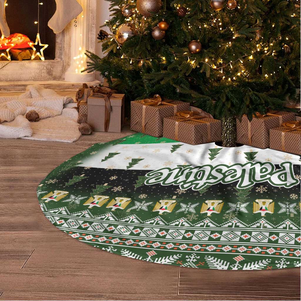 Palestine Christmas Tree Skirt with Green-White Theme, Tree Ornaments, and Nativity Scene Motif - Wonder Print Shop