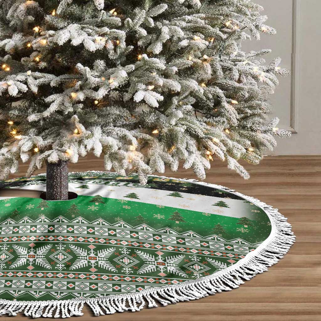 Palestine Christmas Tree Skirt with Green-White Theme, Tree Ornaments, and Nativity Scene Motif - Wonder Print Shop