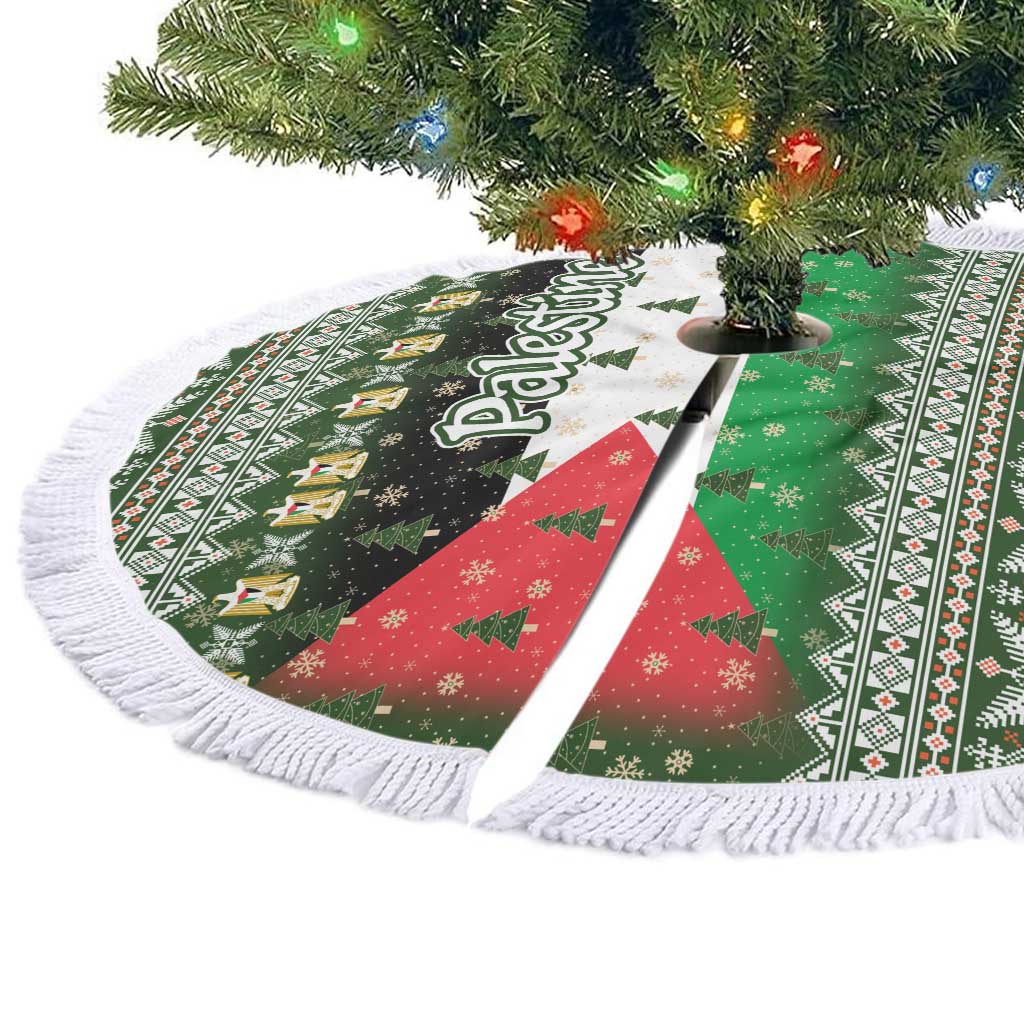 Palestine Christmas Tree Skirt with Green-White Theme, Tree Ornaments, and Nativity Scene Motif - Wonder Print Shop