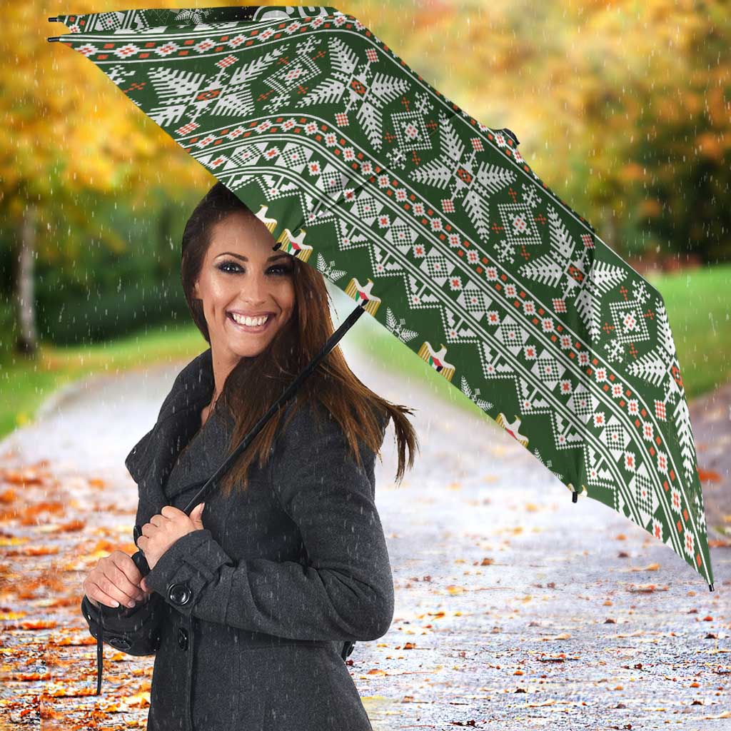 Palestine Christmas Umbrella with Green-White Theme, Tree Ornaments, and Nativity Scene Motif - Wonder Print Shop