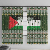 Palestine Christmas Window Curtain with Green-White Theme, Tree Ornaments, and Nativity Scene Motif - Wonder Print Shop