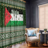 Palestine Christmas Window Curtain with Green-White Theme, Tree Ornaments, and Nativity Scene Motif - Wonder Print Shop