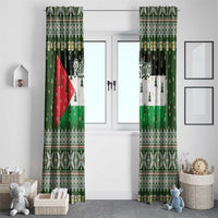 Palestine Christmas Window Curtain with Green-White Theme, Tree Ornaments, and Nativity Scene Motif - Wonder Print Shop