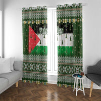 Palestine Christmas Window Curtain with Green-White Theme, Tree Ornaments, and Nativity Scene Motif - Wonder Print Shop