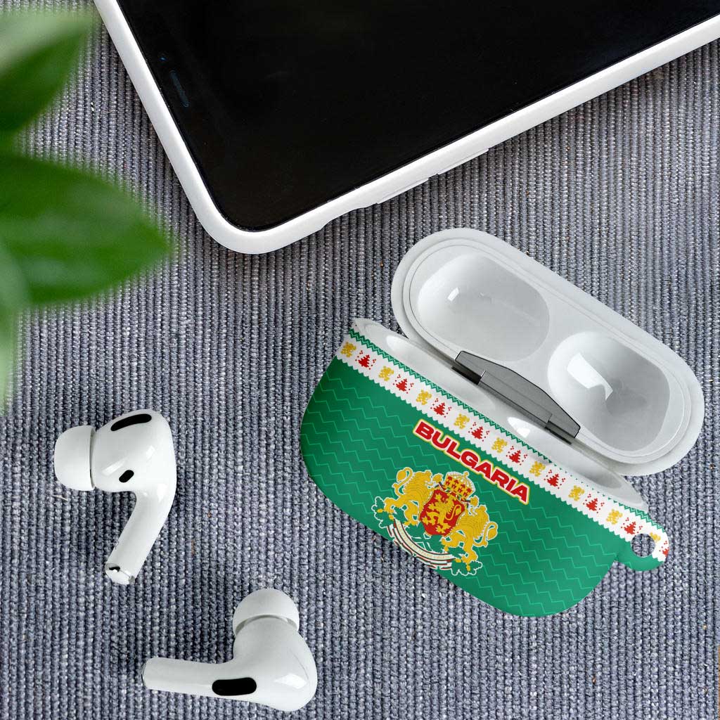 Bulgaria Christmas AirPods Case with Green-White Theme, Coat of Arms, and National Flag Motif - Wonder Print Shop