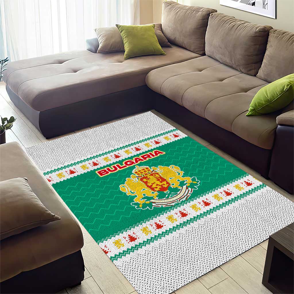 Bulgaria Christmas Area Rug with Green-White Theme, Coat of Arms, and National Flag Motif - Wonder Print Shop