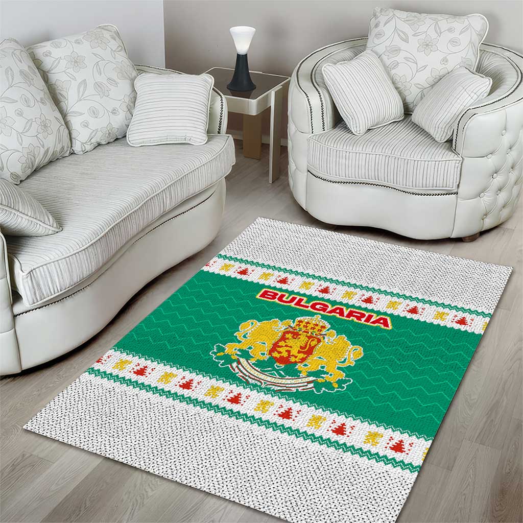 Bulgaria Christmas Area Rug with Green-White Theme, Coat of Arms, and National Flag Motif - Wonder Print Shop