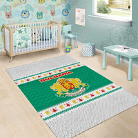 Bulgaria Christmas Area Rug with Green-White Theme, Coat of Arms, and National Flag Motif - Wonder Print Shop
