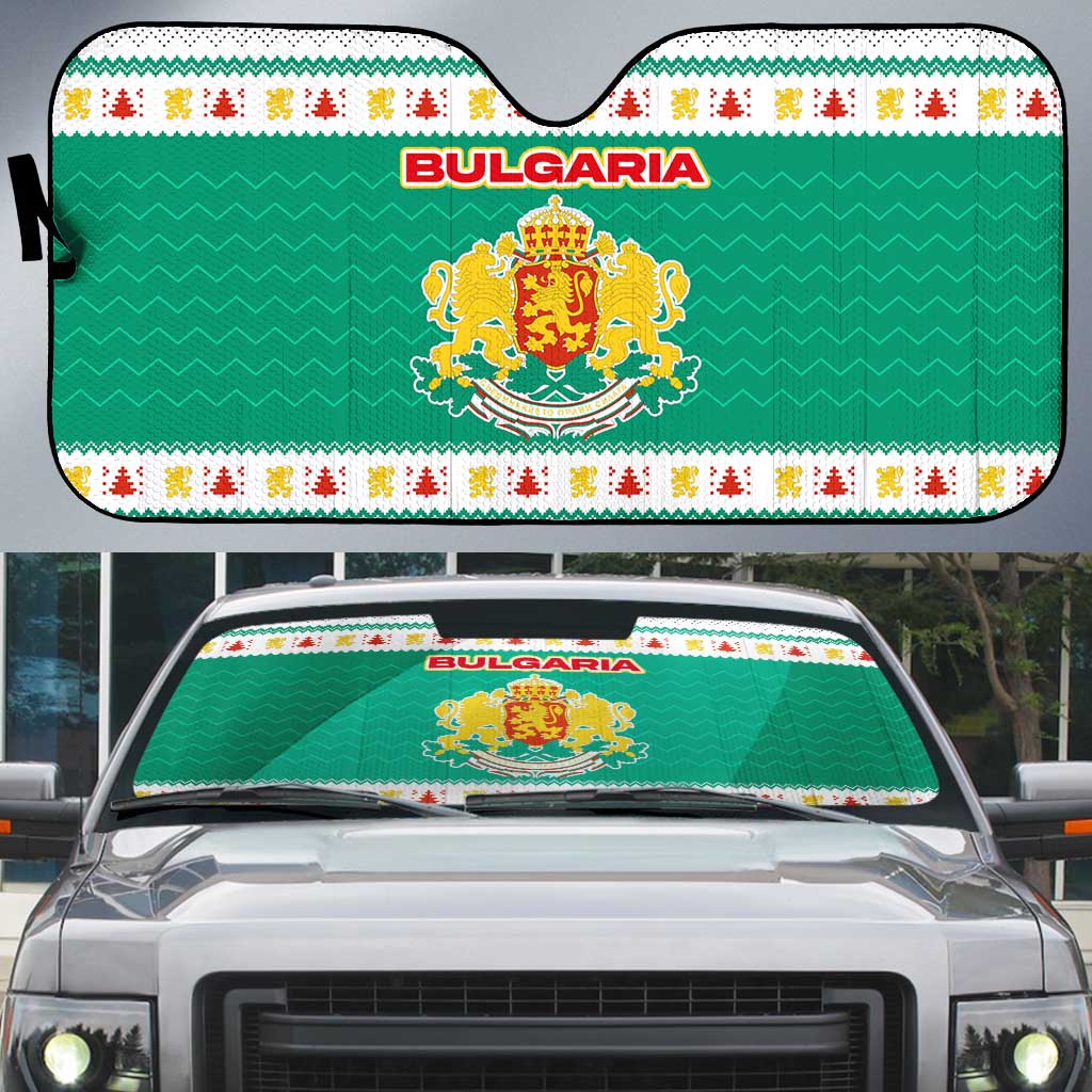 Bulgaria Christmas Auto Sun Shade with Green-White Theme, Coat of Arms, and National Flag Motif - Wonder Print Shop