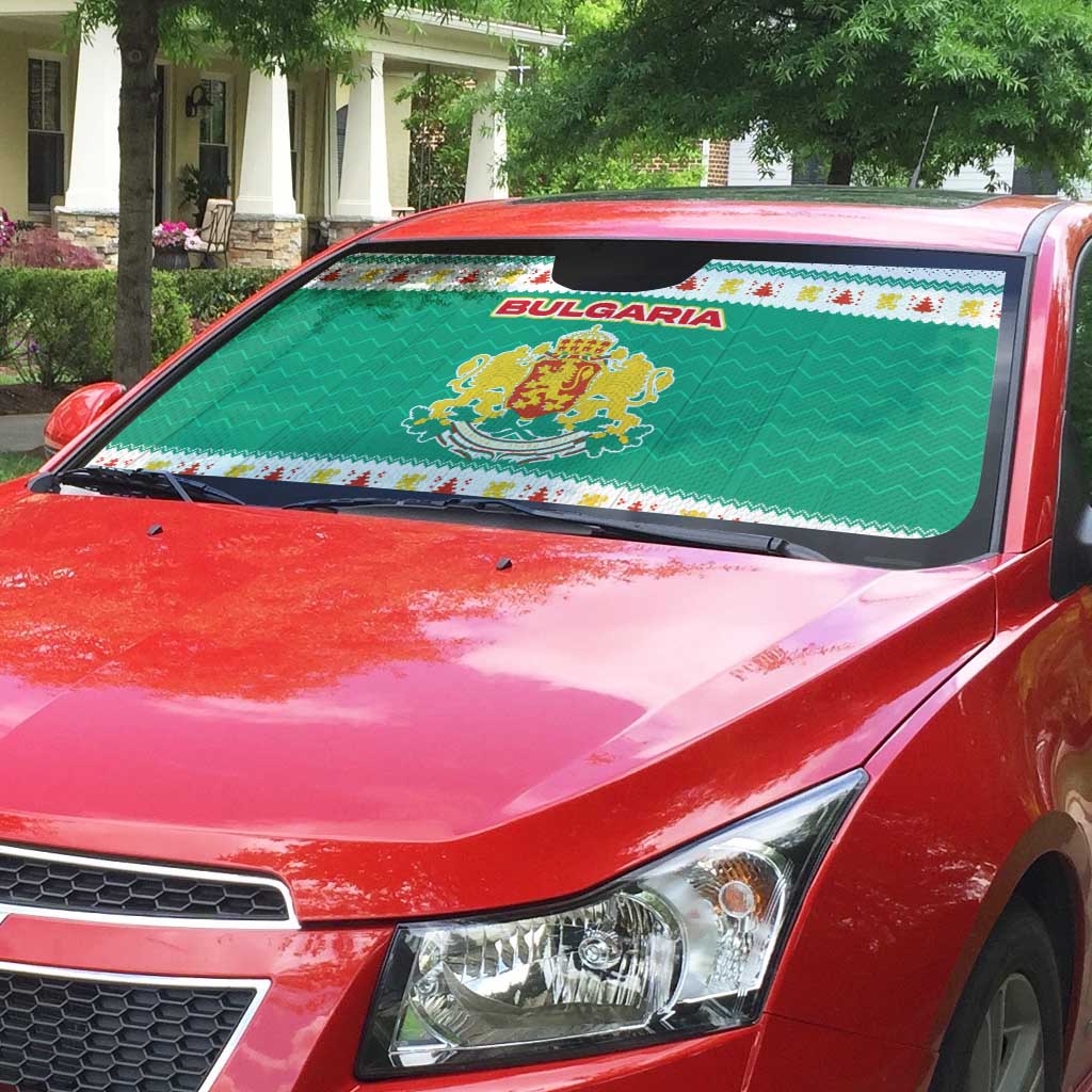 Bulgaria Christmas Auto Sun Shade with Green-White Theme, Coat of Arms, and National Flag Motif - Wonder Print Shop
