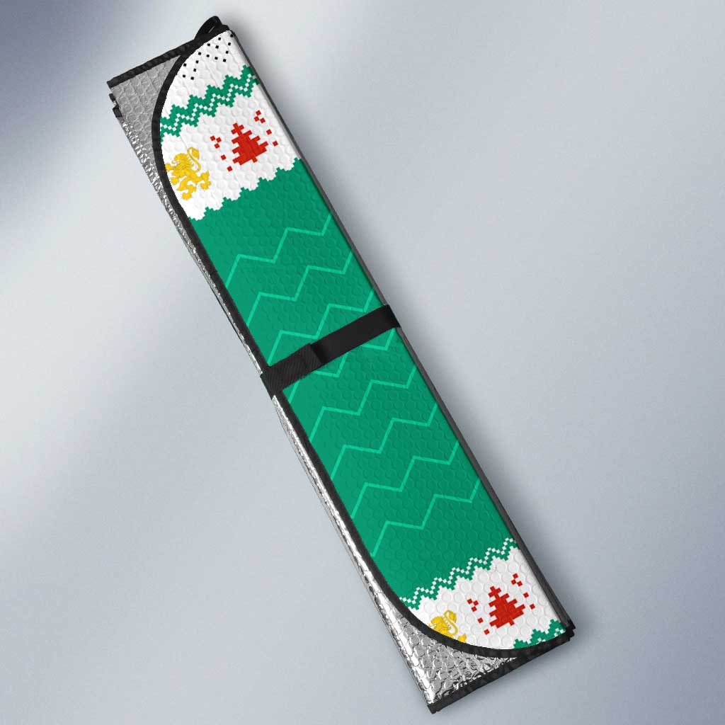 Bulgaria Christmas Auto Sun Shade with Green-White Theme, Coat of Arms, and National Flag Motif - Wonder Print Shop