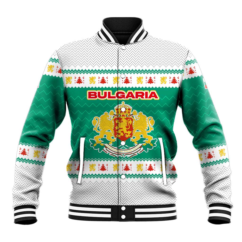 Bulgaria Christmas Baseball Jacket with Green-White Theme, Coat of Arms, and National Flag Motif - Wonder Print Shop