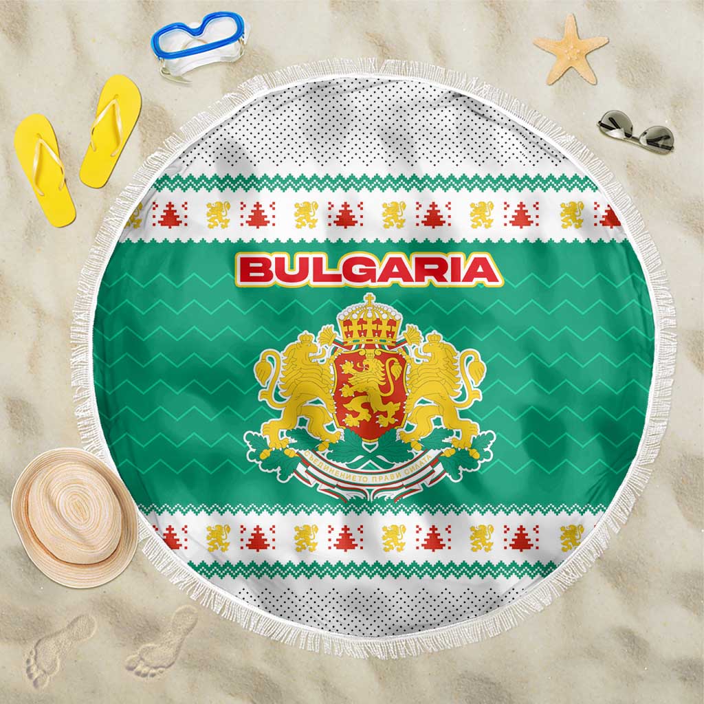 Bulgaria Christmas Beach Blanket with Green-White Theme, Coat of Arms, and National Flag Motif - Wonder Print Shop