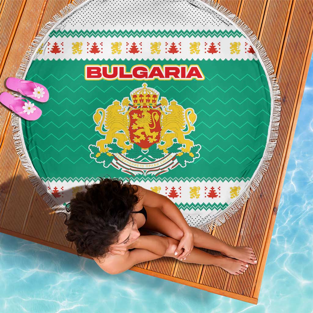 Bulgaria Christmas Beach Blanket with Green-White Theme, Coat of Arms, and National Flag Motif - Wonder Print Shop