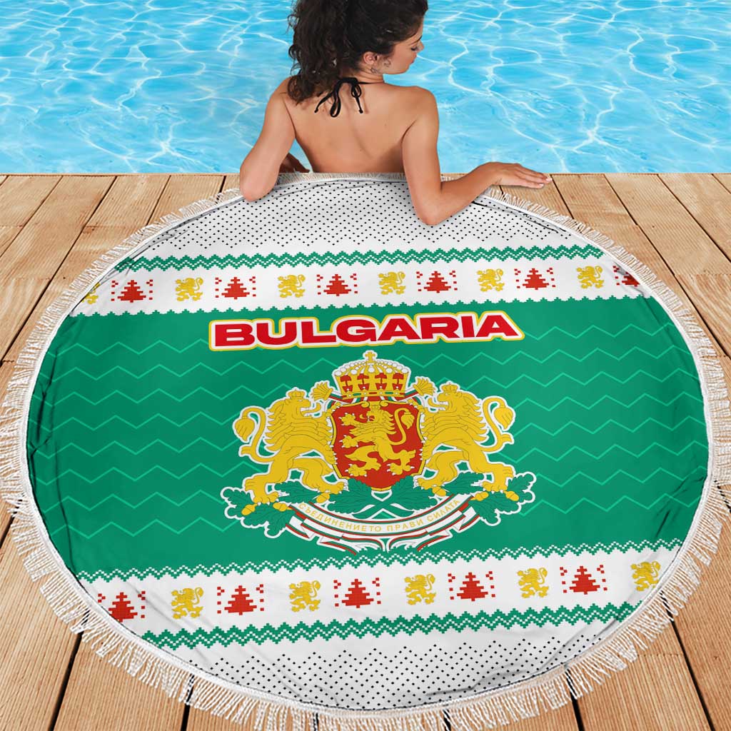 Bulgaria Christmas Beach Blanket with Green-White Theme, Coat of Arms, and National Flag Motif - Wonder Print Shop