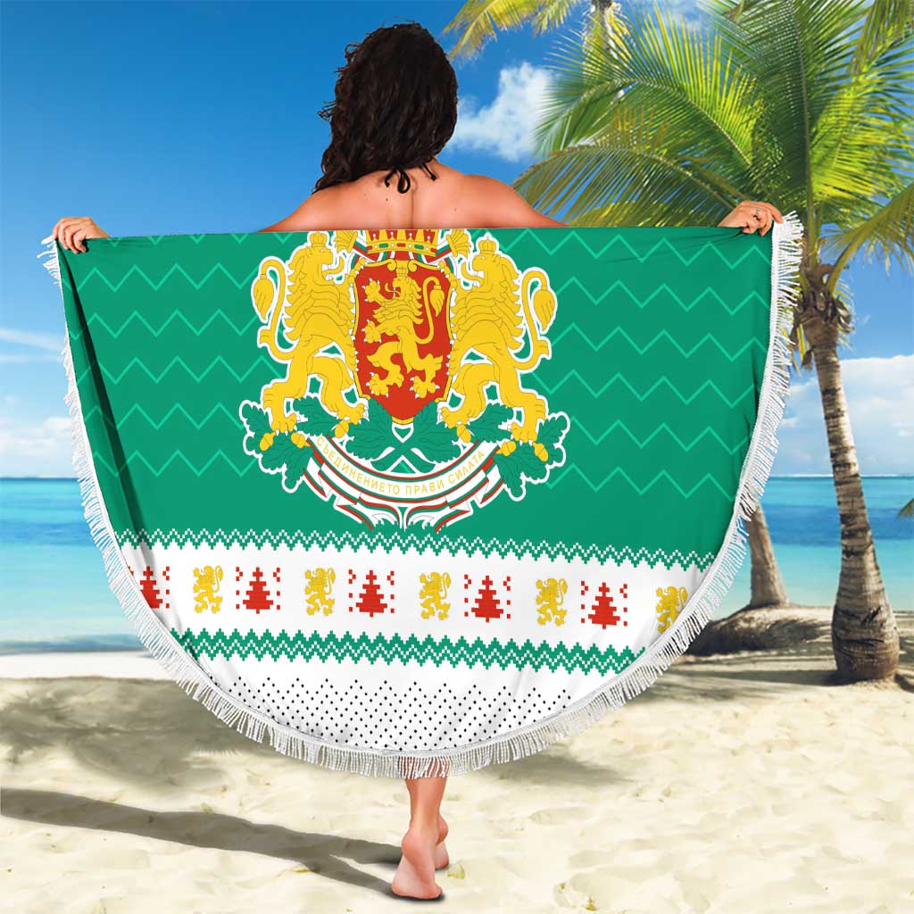 Bulgaria Christmas Beach Blanket with Green-White Theme, Coat of Arms, and National Flag Motif - Wonder Print Shop